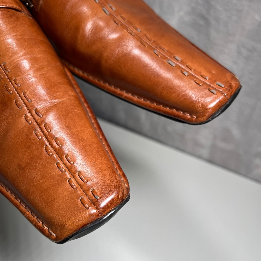 ZOTA Mens Tan Leather Square Toe Lace Up Dress‎ Shoes Size 9.5
